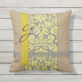 Coussin D'extérieur Ruban gris de damassé de beau jaune naturel de