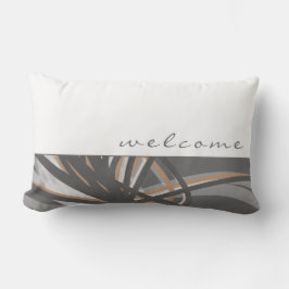 Coussin D'extérieur Rubans Abstraits Gris et Taupe | Blanc | Bienvenue