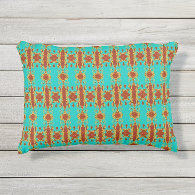 Coussin D'extérieur Rustique Cuivre Rouge Turquoise Vert Motif (Devant)