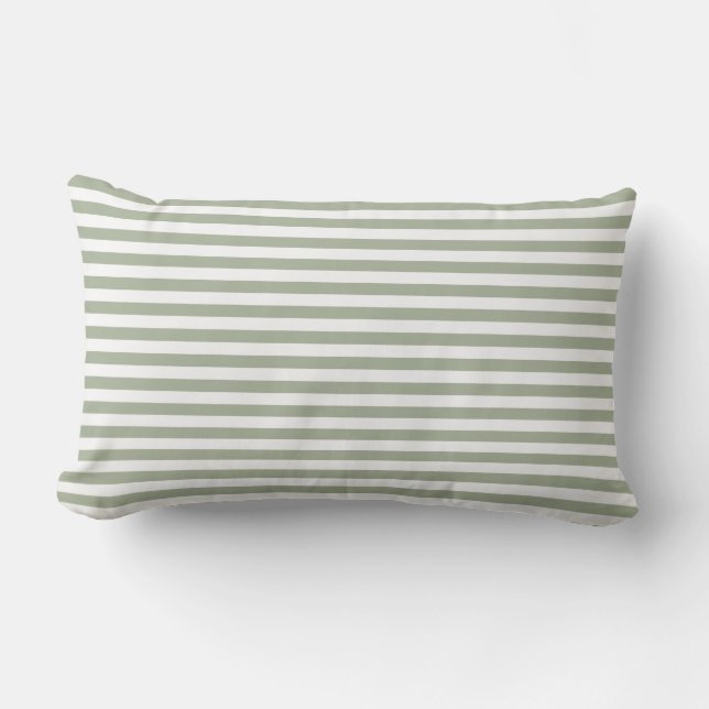 Coussin D'extérieur Sage Vert Blanc Léger Frappes Horizontales Extérie (Recto)
