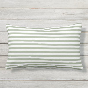 Coussin D'extérieur Sage Vert Blanc Mince Frappes Horizontales À L'Ext