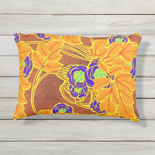 Coussin D'extérieur Séguy's Art Déco violet et fleurs vertes (Dos)