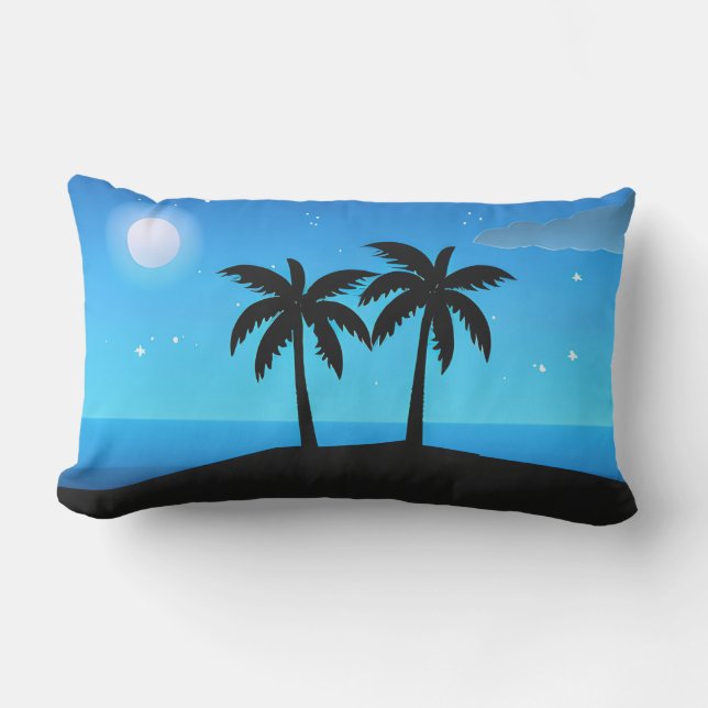 Coussin D'extérieur Silhouette de l'île tropicale avec lune et étoiles (Recto)