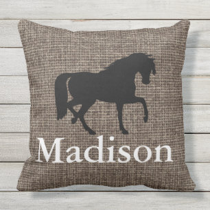 Coussin D'extérieur Silhouette personnalisée de cheval de toile de