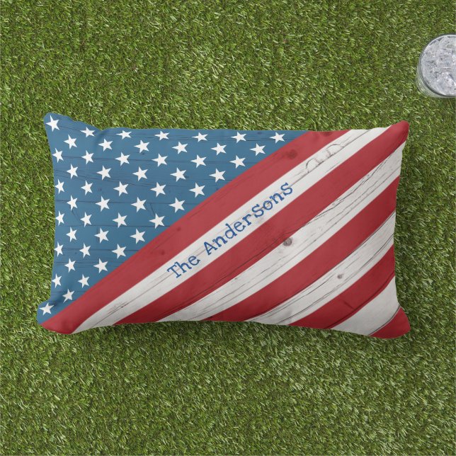 Coussin D'extérieur Stars Stripes USA Rustic American Flag Nom personn (Herbe)