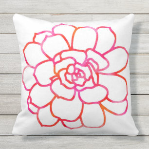 Coussin D'extérieur Succulent orange rose d'aquarelle