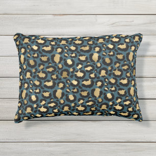 Coussin D'extérieur Taches de léopard luxueuses Sombre Bleu Glam sauva