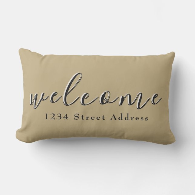 Coussin D'extérieur Tan & Black Welcome & Custom Address Script (Recto)