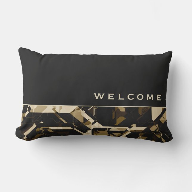 Coussin D'extérieur Tan noir et beige Abstrait géométrique | Bienvenue (Recto)