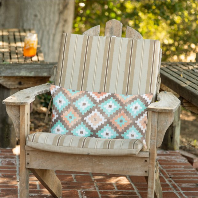 Coussin D'extérieur Terracotta Orange Jade Mint Green Tribal Art (Chaise)