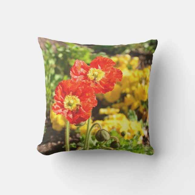 Coussin D'extérieur throwpillow extérieur de pavots oranges (Recto)