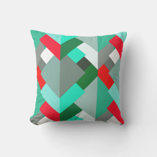 Coussin D'extérieur Triangles Abstraits modernes, Turquoise, Rouge et