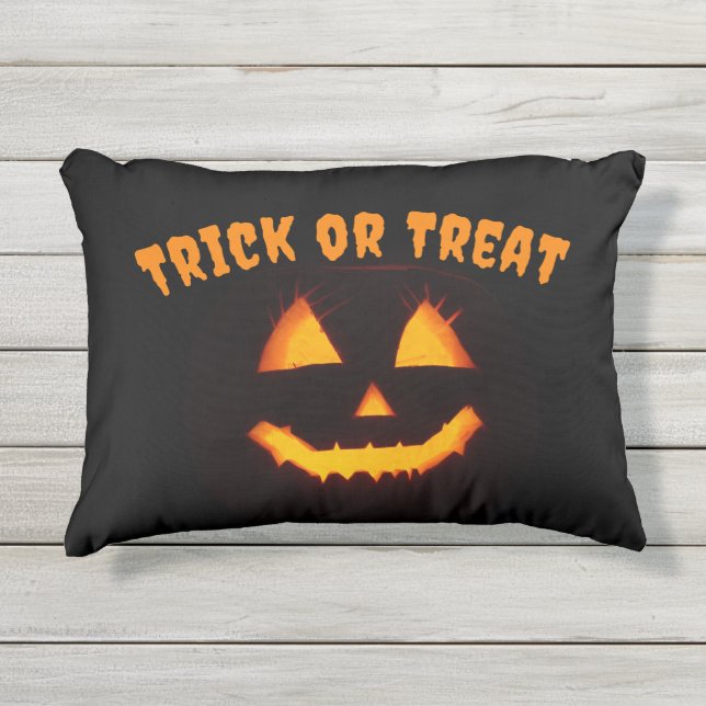 Coussin D'extérieur Trick ou traitement Jack-o'-lantern éclairé (Devant)
