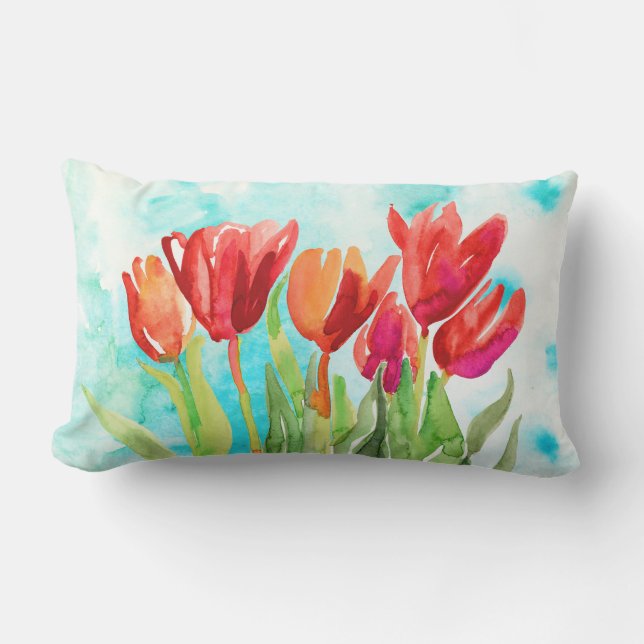 Coussin D'extérieur Tulipe rouge aquarelle sur l'oreiller à lancer Aqu (Recto)
