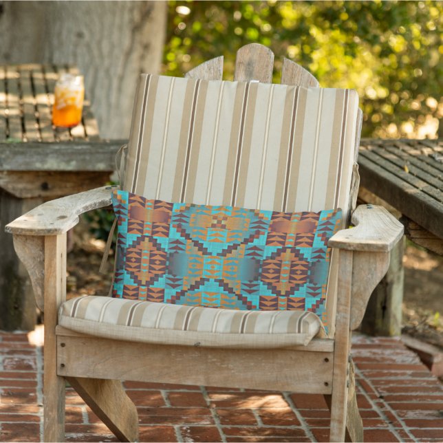 Coussin D'extérieur Turquoise Aqua Turquoise Blue Orange Brown Tribal  (Chaise)