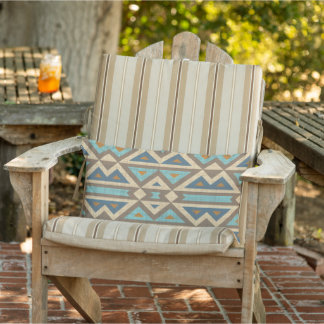 Coussin D'extérieur Turquoise Bleu Terracotta Orange Taupe Art Tribal