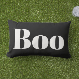 Coussin D'extérieur Typographie De Boo D'Halloween Noir Et Blanc