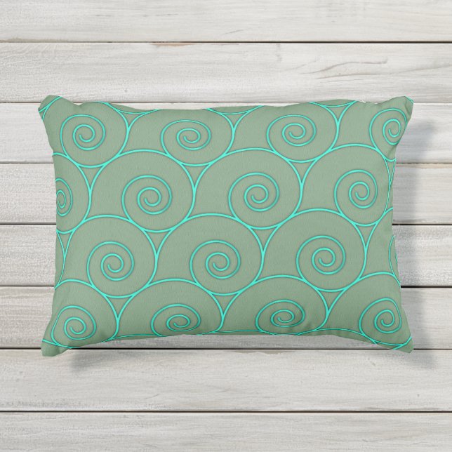 Coussin D'extérieur Vagues bleues sur Sage Green (Devant)