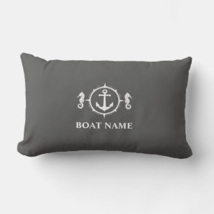 Coussin D'extérieur Votre nom de bateau Seahorse Ancre Gris sh0a