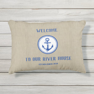 Coussin D'extérieur Welcome River House Ancre nautique Année Faux Lin