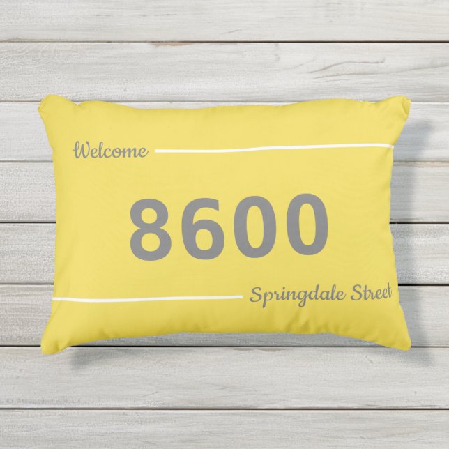 Coussin D'extérieur Yellow, Grey et White House Numéro Adresse municip (Devant)