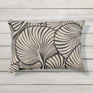 Coussin D'extérieur Zebra Fan Palm Hawaiian Tropical Almond Noir