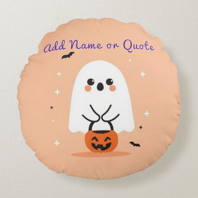 Coussin d'Halloween Fantôme Rond - Texte personnal (Devant)