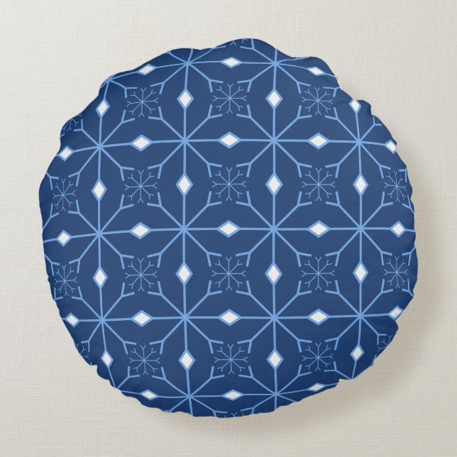 Coussin d'hiver Bleu neige et glace ronde (Dos)