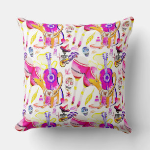 Coussin Dia De Los Muertos - Squelette, Chien, Musique Mex