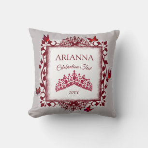 Coussin Diadème gris personnalisé, rouge burgundy, papillo