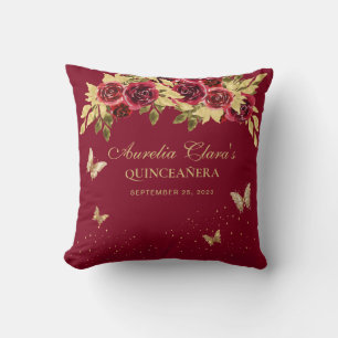 Coussin Diadème Papillon Rouge Floral Or Quinceanera