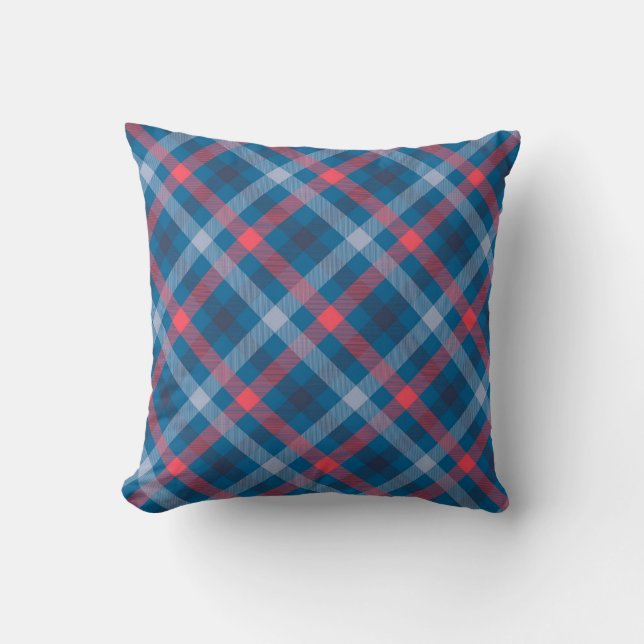 Coussin Diagonal Tartan Plaid bleu rose (Recto)