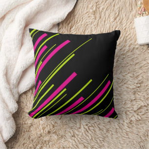 Coussin Diagonales en vert citron, rose et noir