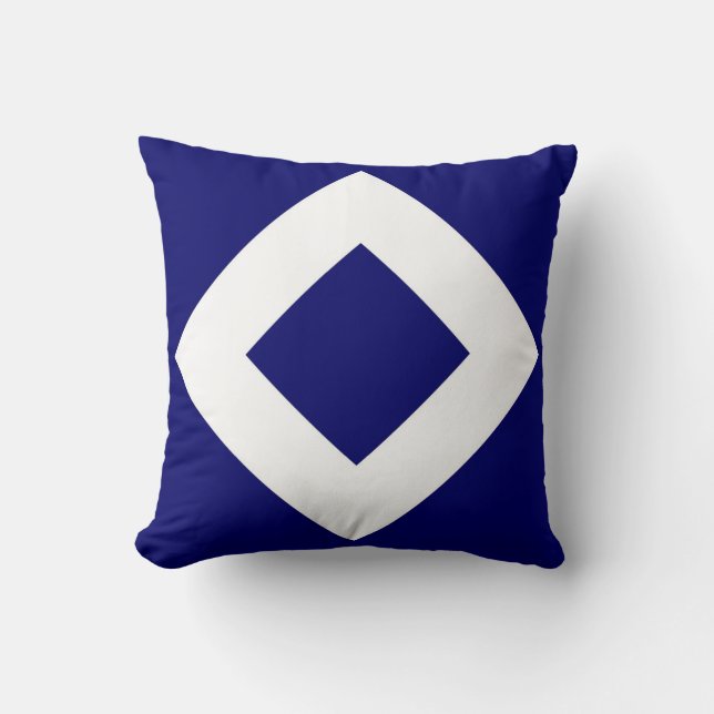 Coussin Diamant Bleu Profond, Bordure Blanche Gras (Recto)