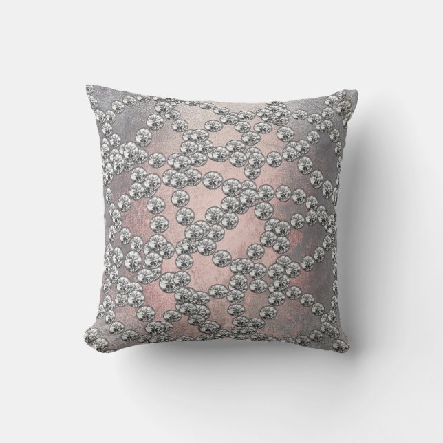 Coussin Diamants Bijoux Décor Gris Argent Rose Grungy (Recto)