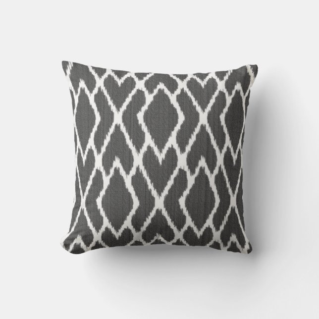 Coussin Diamants d'Ikat - gris et blanc de charbon de bois (Recto)