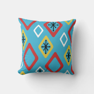 Coussin Diamants du milieu du siècle Bleu Rouge Jaune