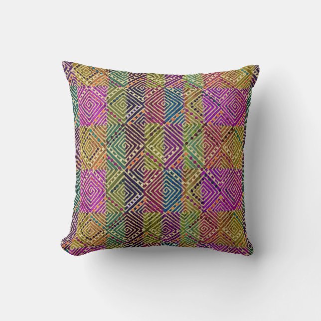 Coussin Diamants et points de saumons boho africains | Sty (Recto)