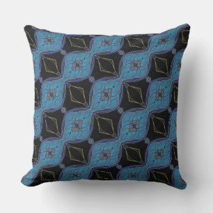 Coussin Diamants floraux Abstraits noirs et Turquoises Cou