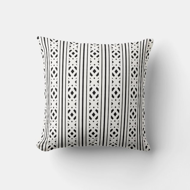 Coussin Diamants noirs modernes et bandes sur blanc (Recto)