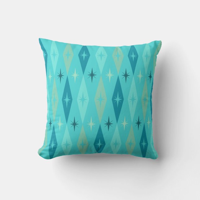 Coussin Diamonds Stars Turquoise de 1950 atomique (Recto)