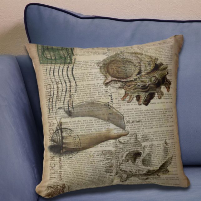Coussin dictionnaire de plage imprimer moderne coquillage  (beachy dictionary print modern vintage seashell throw pillow)