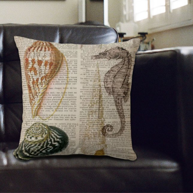 Coussin dictionnaire imprimé pays français coquillage vint (dictionary print french country vintage seashell throw pillow)