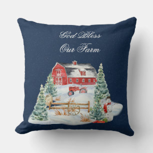 Coussin Dieu bénisse notre ferme scène de la ferme de Noël