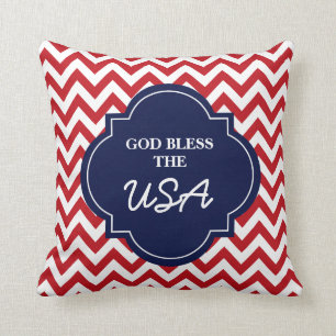 Coussin Dieu bénissent les Etats-Unis, rayures bleues