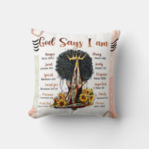 Coussin Dieu dit que je suis Black Christian Femmes Sista 