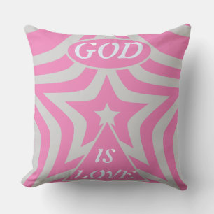 Coussin "Dieu est Amour" Pastel Rose et Étoile Grise Chrét
