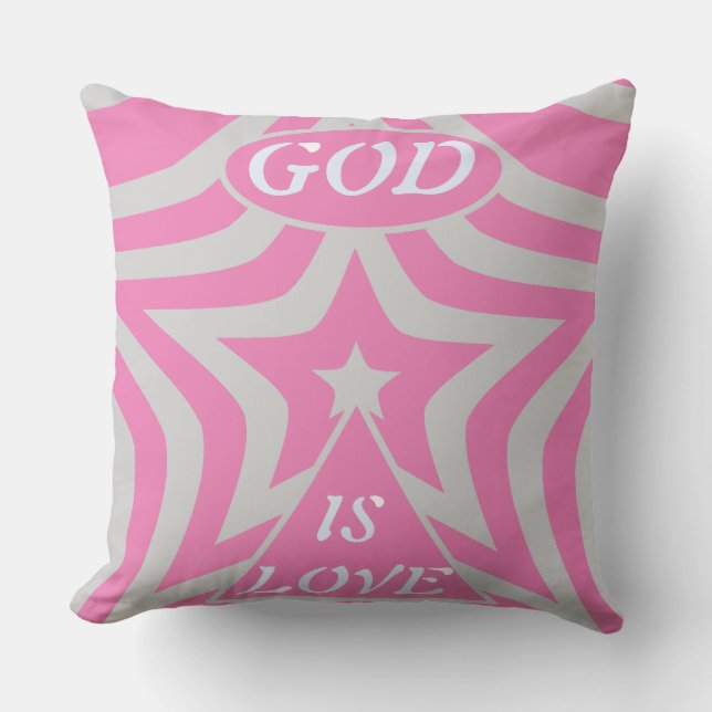 Coussin "Dieu est Amour" Pastel Rose & Étoile Grise Chréti (Recto)