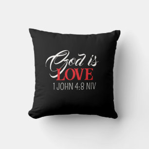 Coussin Dieu est Amour Versets de la Bible Noir et Rouge N