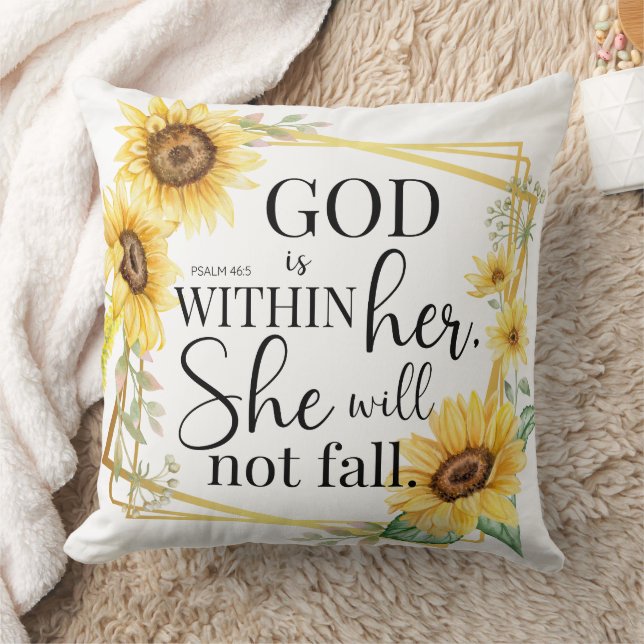 Coussin Dieu est en elle - Psaume 46:5 Sunflower Christian (Couverture)